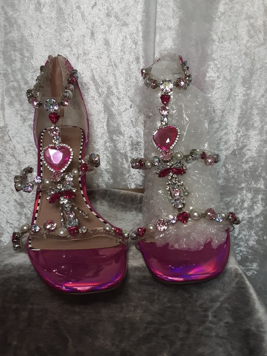 Betsey Johnson Hot Pink Rhinestone Dress Shoes With Glitter Heels - Picture 3 of 16